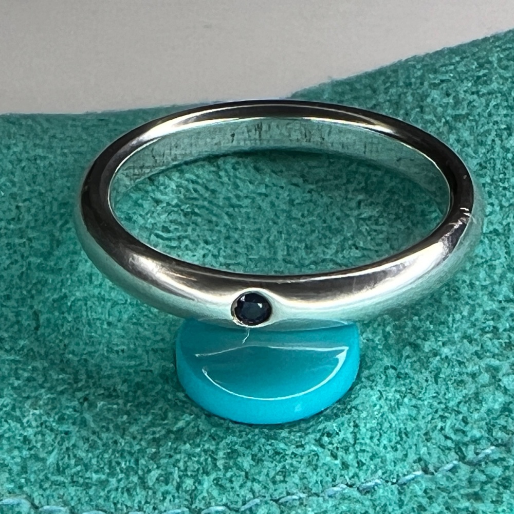 Tiffany & Co Silver Elsa Peretti Blue Sapphire Stack Ring Size 6